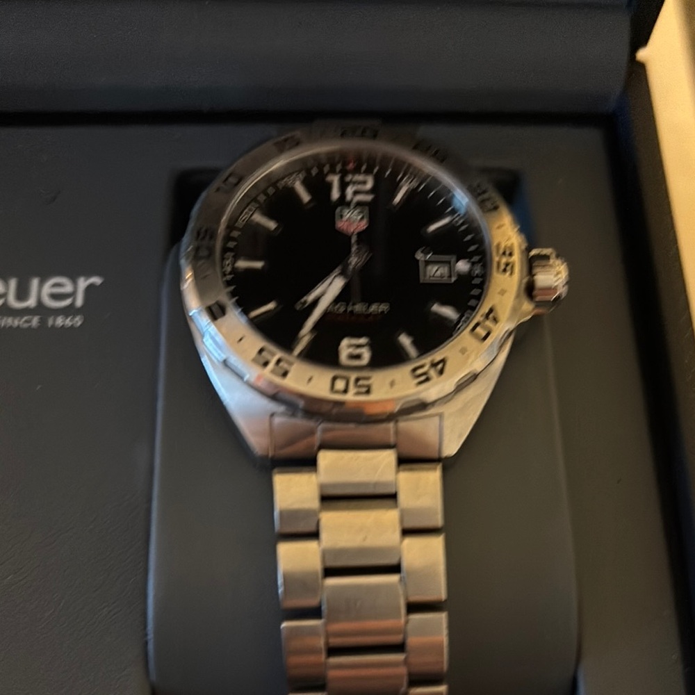 Tag Heuer Silver and Black Chronograph Watch